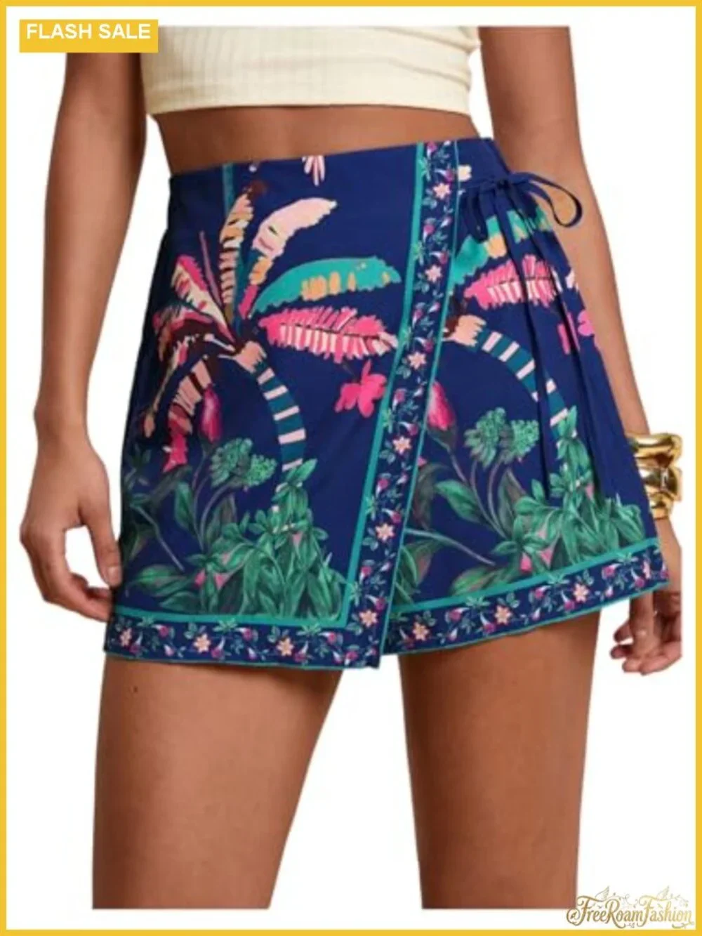 Women's Floral Wrap Skort Boho Drawstring Waist Summer Skirt Shorts